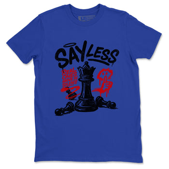 Say Less sneaker match t-shirt styled to complete your fit with the Air Jordan 4 Rare Air sneakers, shown in Royal Blue 2.