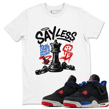 Say Less sneaker match t-shirt styled to complete your fit with the Air Jordan 4 Rare Air sneakers, shown in White 1.