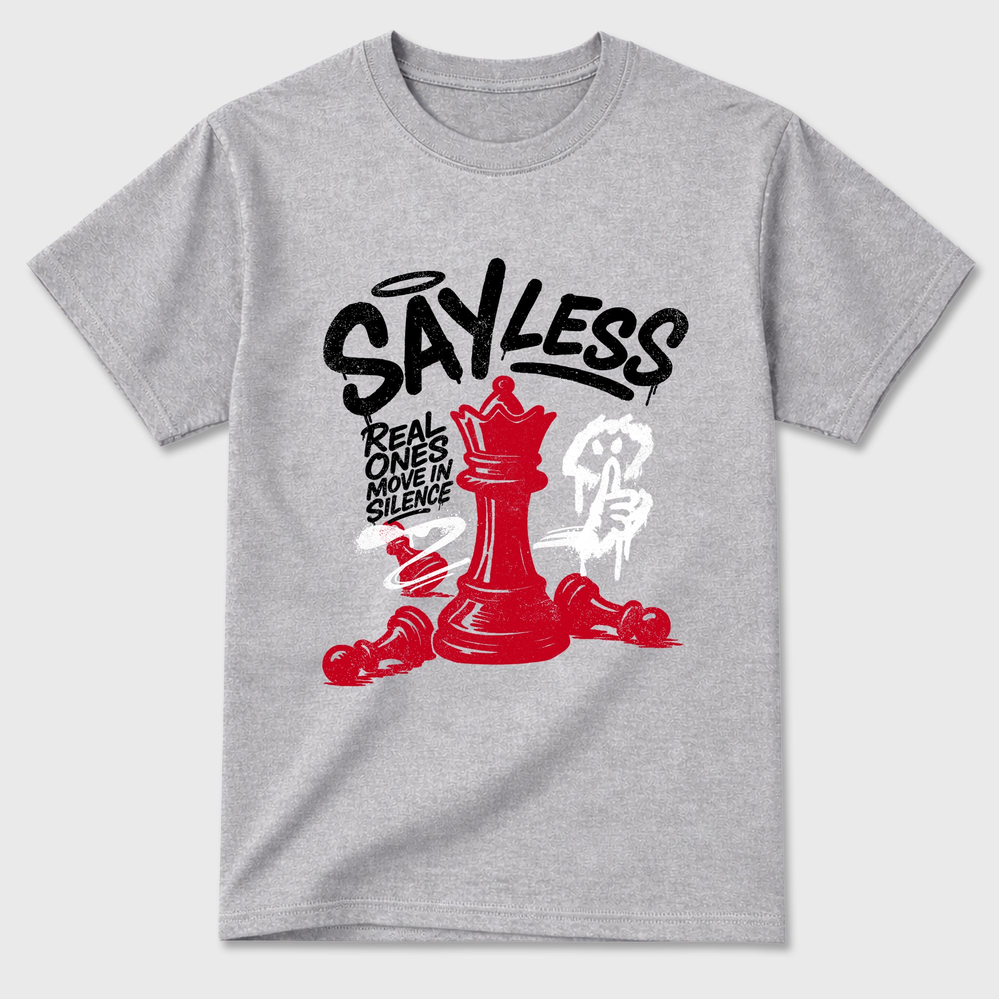 Say Less Graphic T-Shirt sneaker match tee designed for the Air Jordan 4 Toro Bravo, featuring coordinated color options for a perfect streetwear match. Heather Grey 2 shirt.
