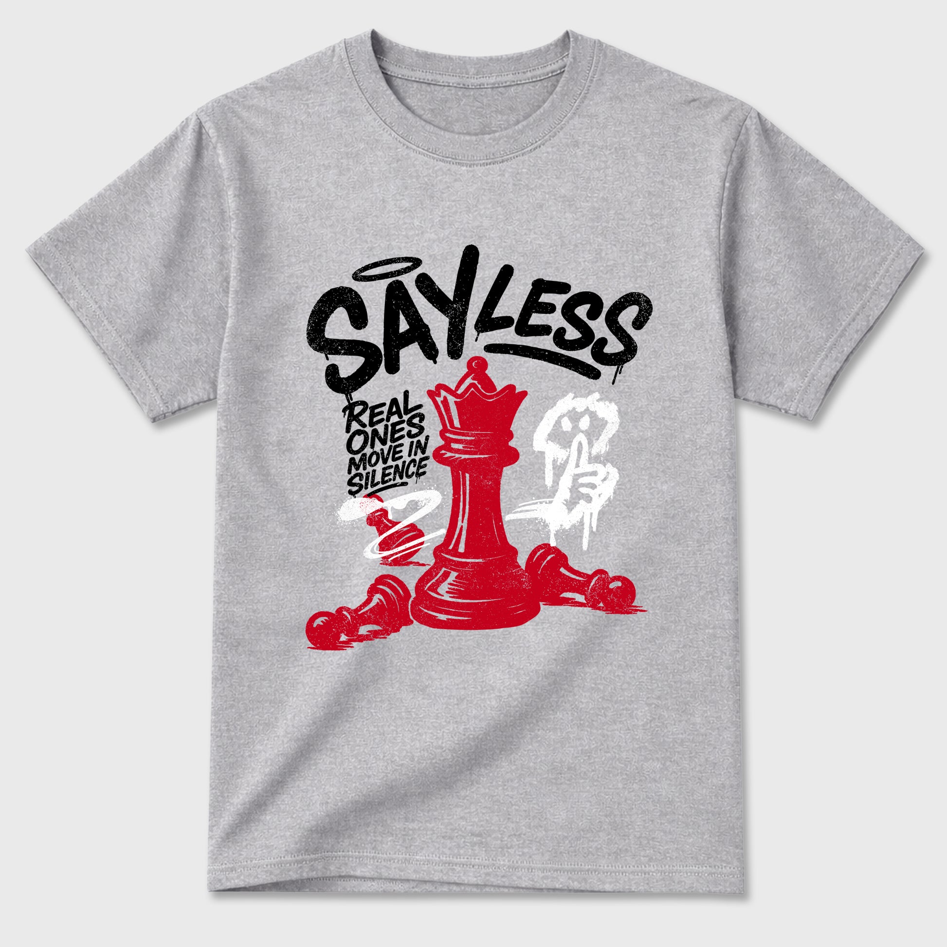 Say Less Graphic T-Shirt sneaker match tee designed for the Air Jordan 4 Toro Bravo, featuring coordinated color options for a perfect streetwear match. Heather Grey 2 shirt.
