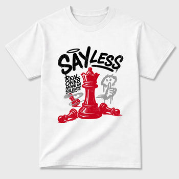 Say Less Graphic T-Shirt sneaker match tee designed for the Air Jordan 4 Toro Bravo, featuring coordinated color options for a perfect streetwear match. White 2 shirt.