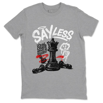 Say Less sneaker match t-shirt styled to complete your fit with the Air Jordan 4 White Cement sneakers, shown in Heather Grey 2.