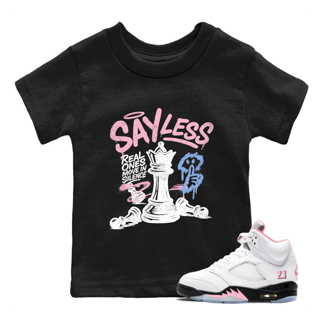 Sneaker match tees – Sneaker Tees To Match Air Jordan 5 Medium Soft Pink Shoes – Say Less Kids T-Shirt Black 1