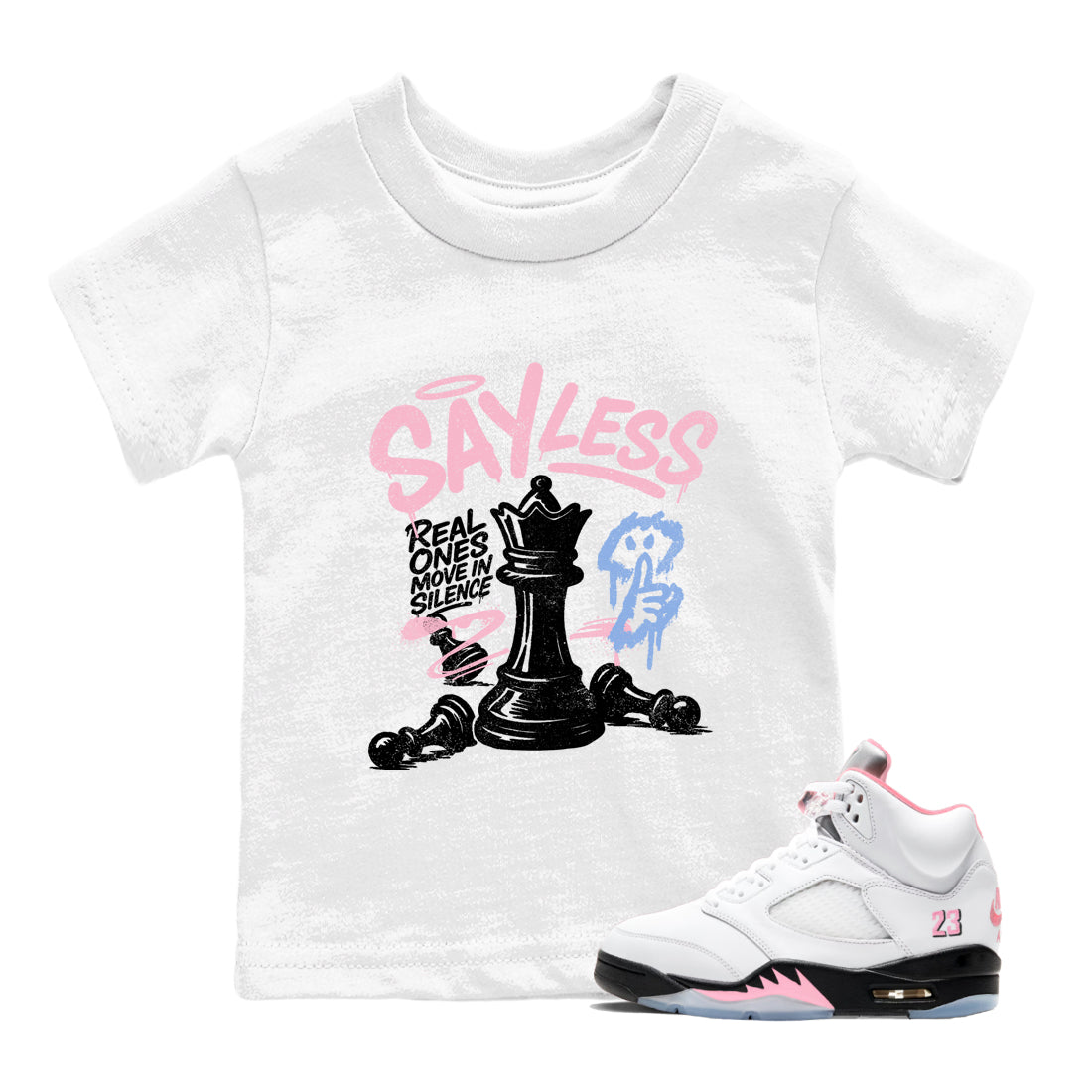 Sneaker match tees – Sneaker Tees To Match Air Jordan 5 Medium Soft Pink Shoes – Say Less Kids T-Shirt White 1