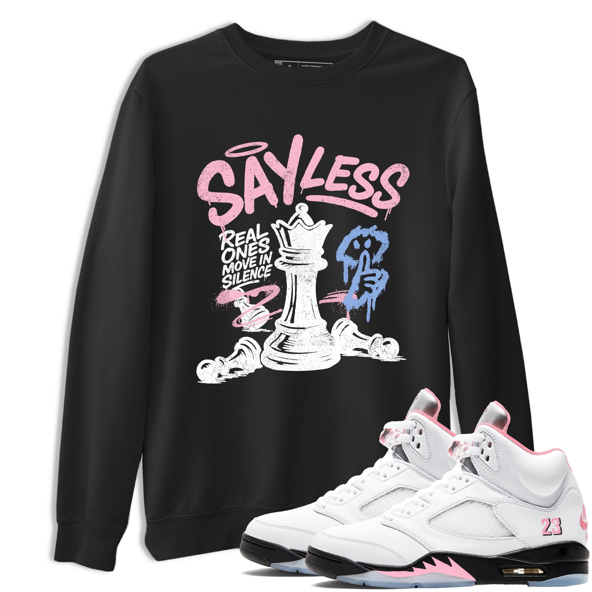 Sneaker match tees – Sneaker Tees To Match Air Jordan 5 Medium Soft Pink Shoes – Say Less Tee Black 1