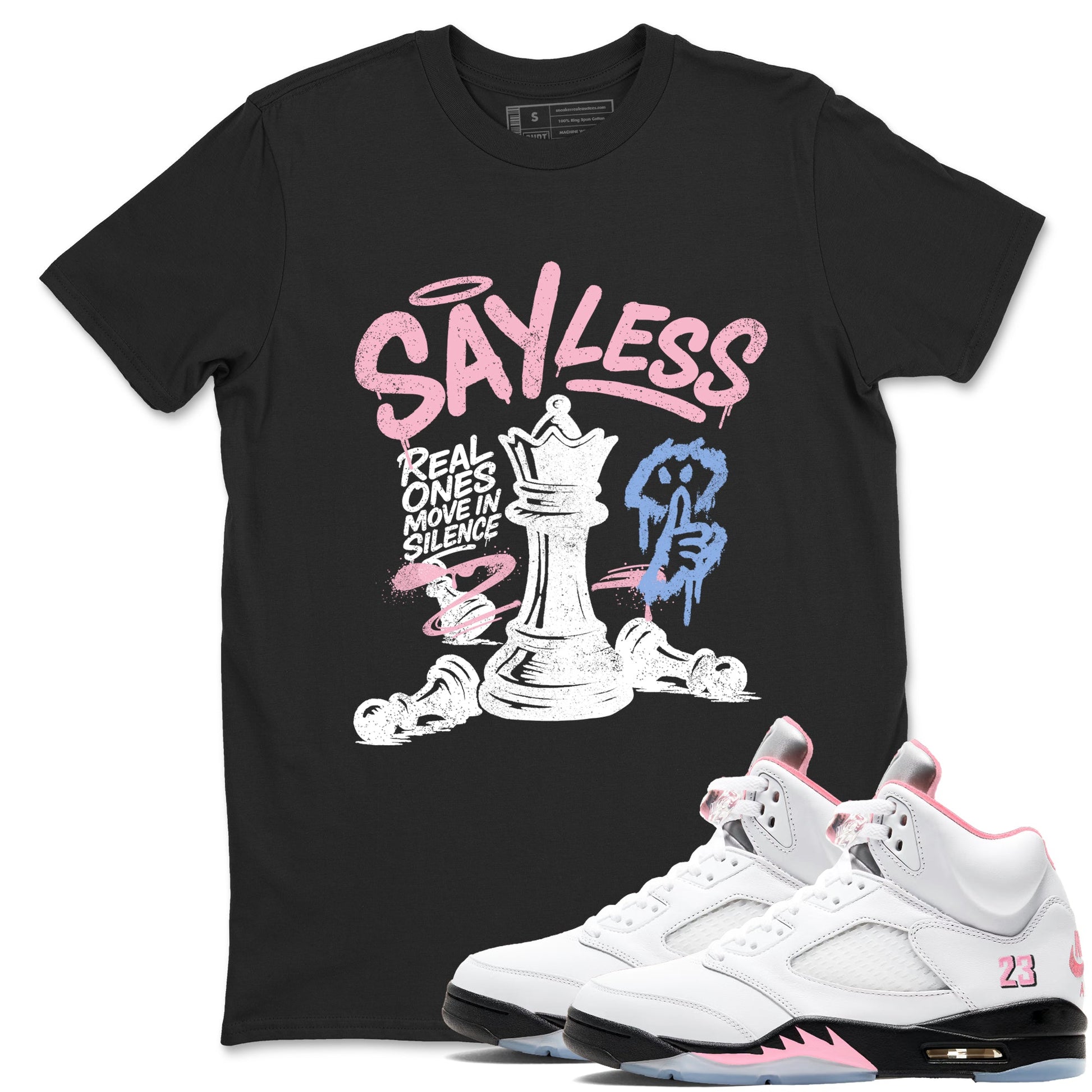 Sneaker match tees – Sneaker Tees To Match Air Jordan 5 Medium Soft Pink Shoes – Say Less Tee Black 1