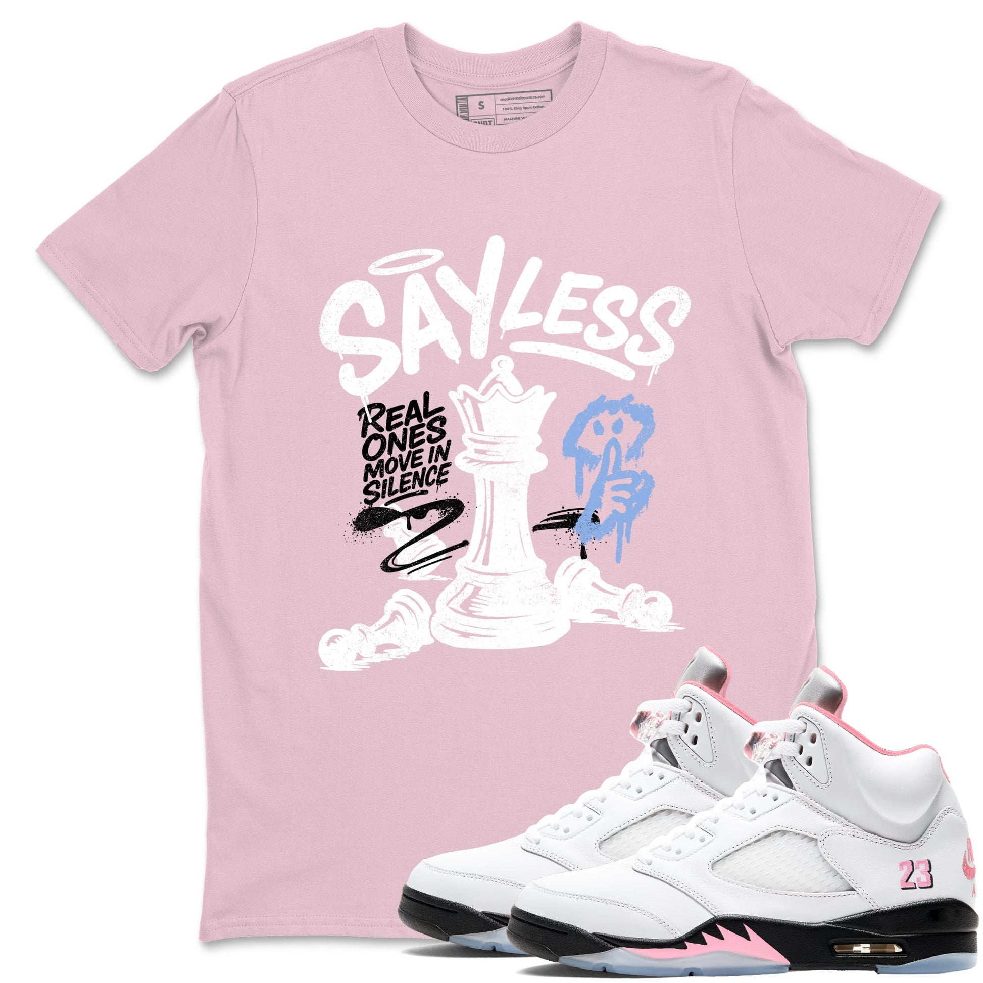 Sneaker match tees – Sneaker Tees To Match Air Jordan 5 Medium Soft Pink Shoes – Say Less Tee Pink 1