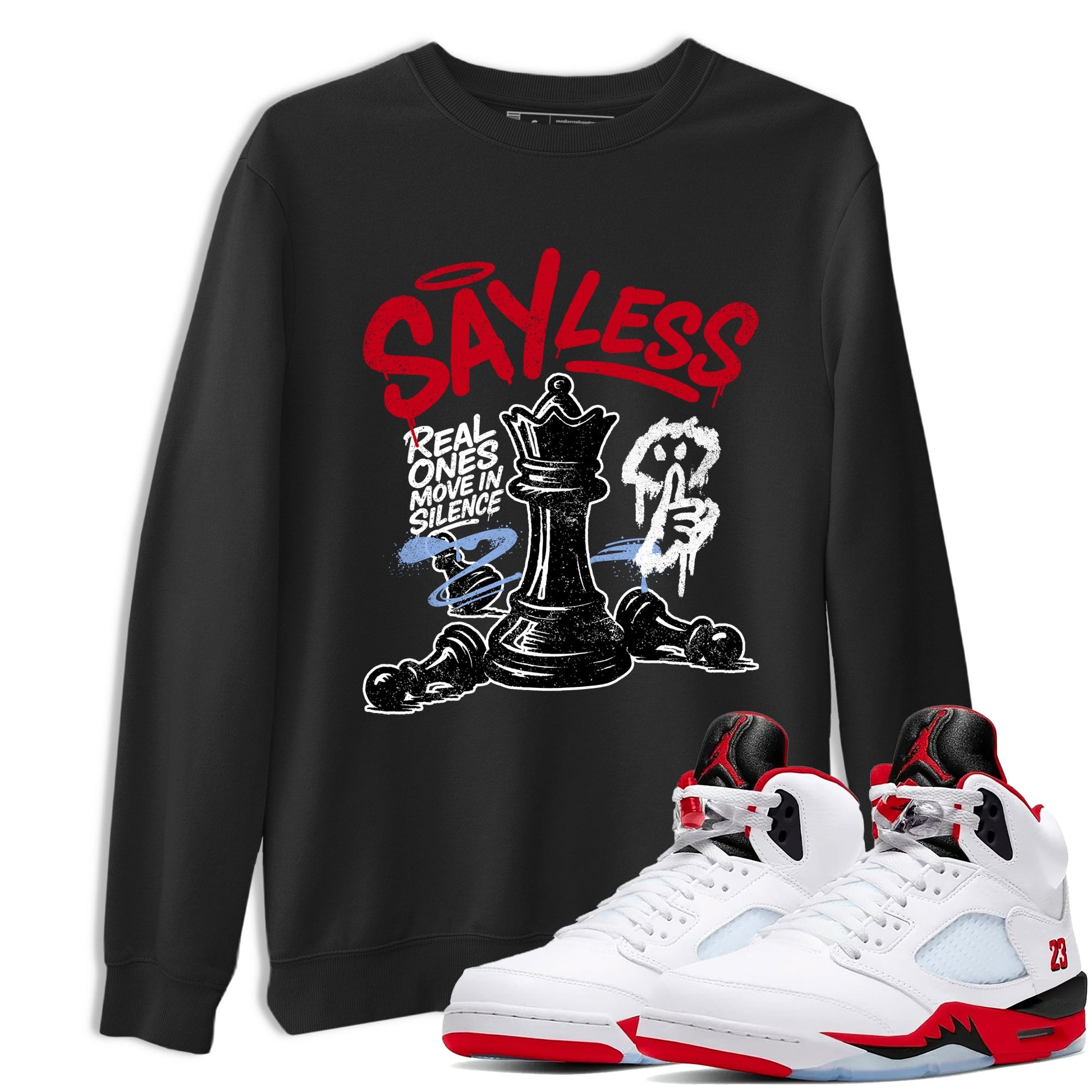 Sneaker match tees – Sneaker Tees To Match Air Jordan 5 Fire Red Shoes – Say Less Tee Black 1