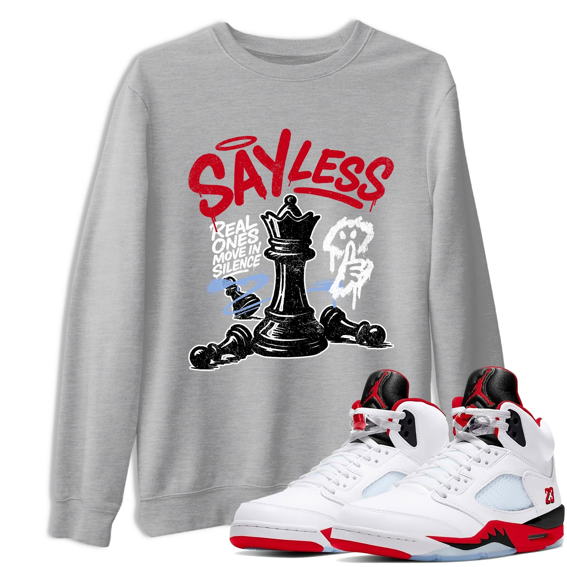 Sneaker match tees – Sneaker Tees To Match Air Jordan 5 Fire Red Shoes – Say Less Tee Heather Grey 1