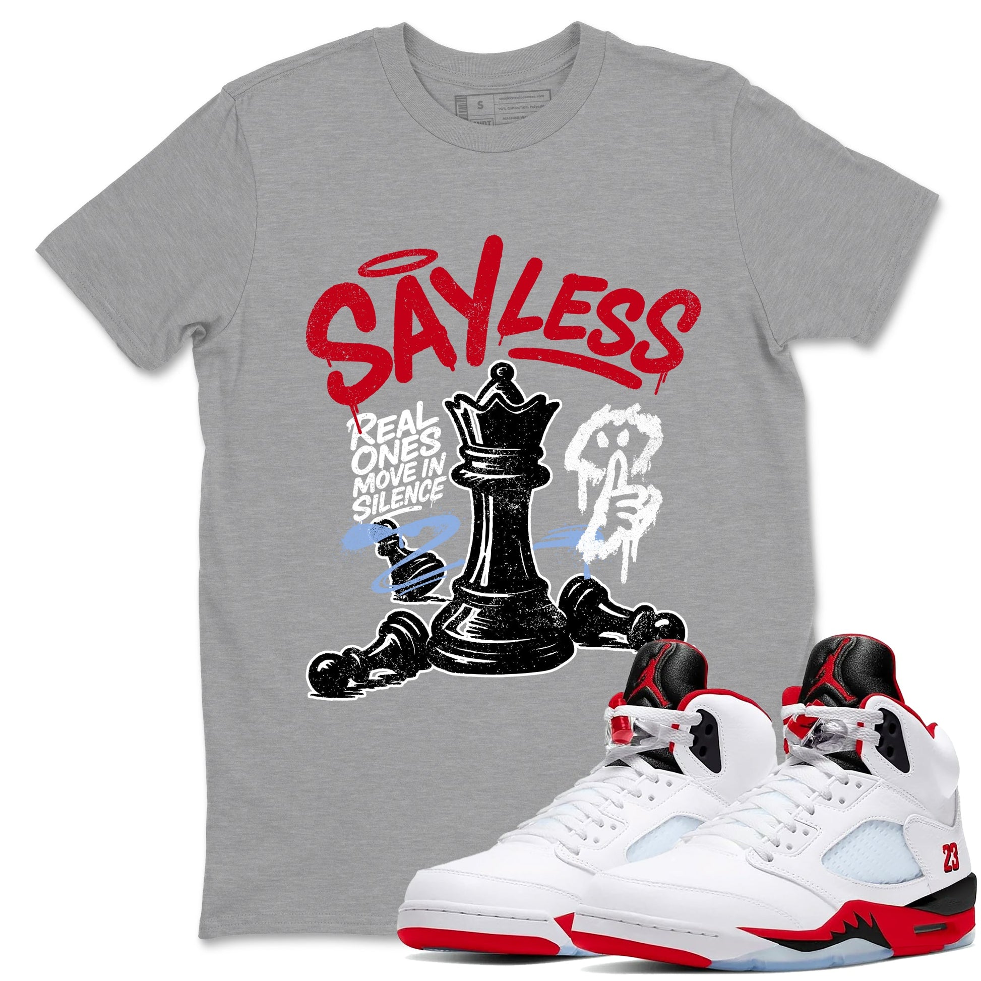 Sneaker match tees – Sneaker Tees To Match Air Jordan 5 Fire Red Shoes – Say Less Tee Heather Grey 1