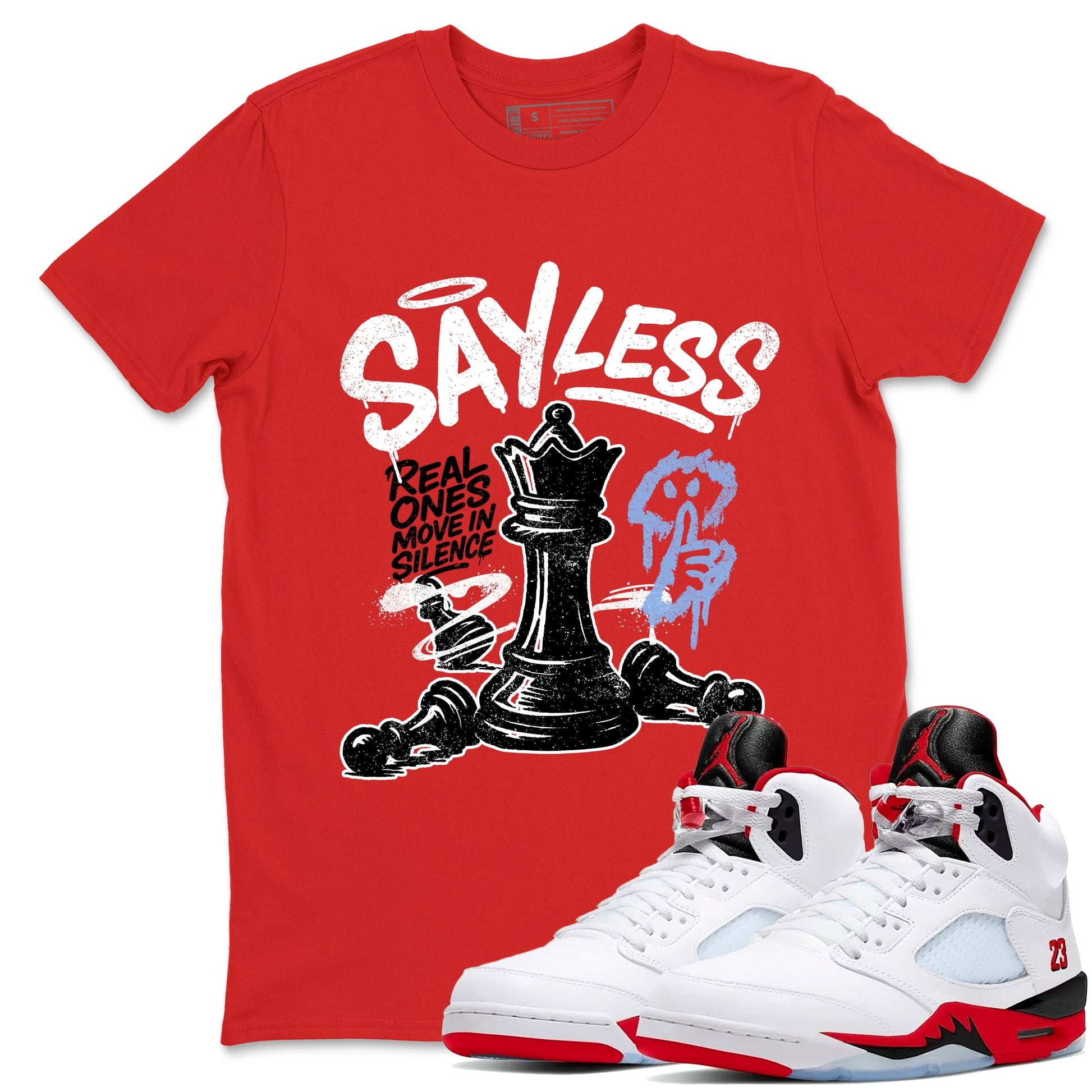 Sneaker match tees – Sneaker Tees To Match Air Jordan 5 Fire Red Shoes – Say Less Tee Red 1