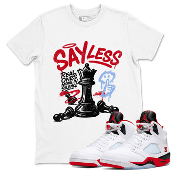 Sneaker match tees – Sneaker Tees To Match Air Jordan 5 Fire Red Shoes – Say Less Tee White 1