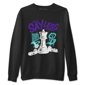 Say Less sneaker match t-shirt styled to complete your fit with the Air Jordan 5 Grape sneakers, shown in Black 2.