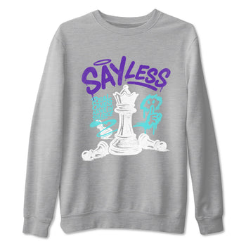 Say Less sneaker match t-shirt styled to complete your fit with the Air Jordan 5 Grape sneakers, shown in Heather Grey 2.