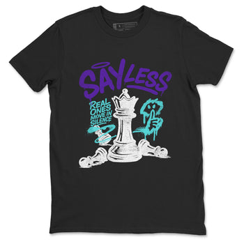 Say Less sneaker match t-shirt styled to complete your fit with the Air Jordan 5 Grape sneakers, shown in Black 2.