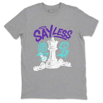 Say Less sneaker match t-shirt styled to complete your fit with the Air Jordan 5 Grape sneakers, shown in Heather Grey 2.