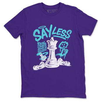 Say Less sneaker match t-shirt styled to complete your fit with the Air Jordan 5 Grape sneakers, shown in Purple 2.