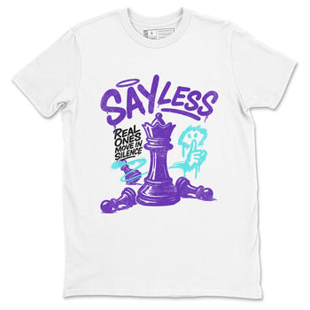 Say Less sneaker match t-shirt styled to complete your fit with the Air Jordan 5 Grape sneakers, shown in White 2.