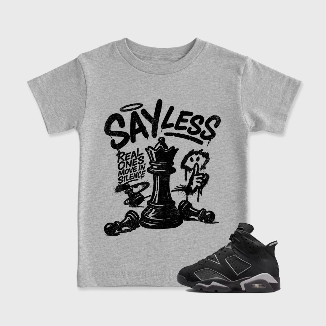 Sneaker match tees – Sneaker Tees To Match Air Jordan 6 Cap and Gown Shoes – Say Less Kids T-Shirt Heather Grey 1