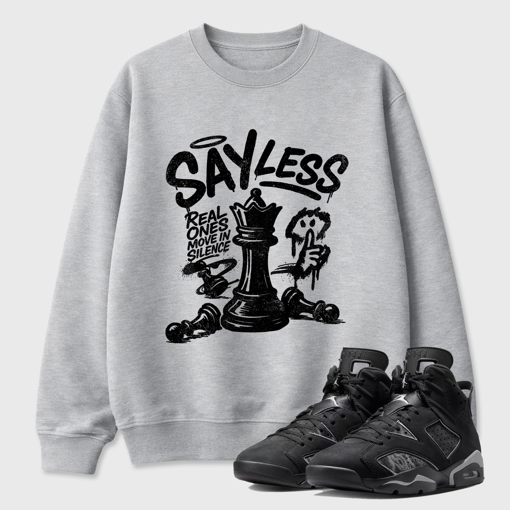 Sneaker match tees – Sneaker Tees To Match Air Jordan 6 Cap and Gown Shoes – Say Less Tee Heather Grey 1