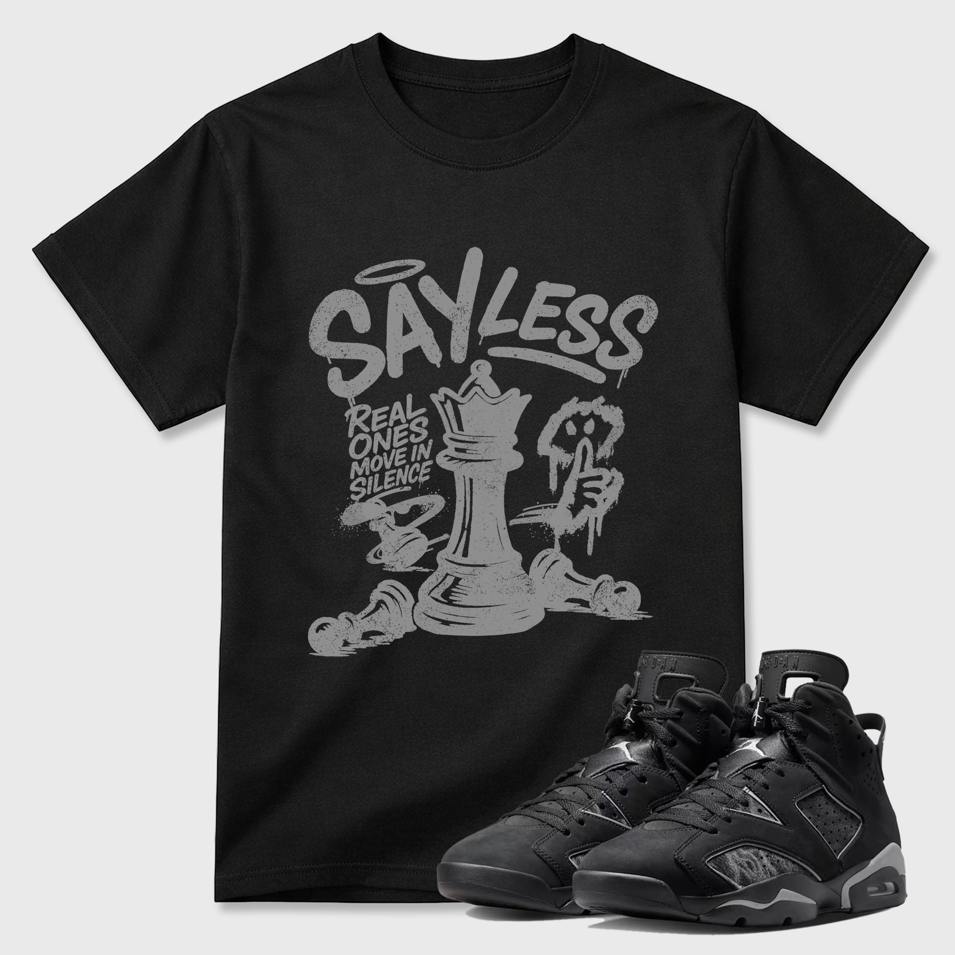 Sneaker match tees – Sneaker Tees To Match Air Jordan 6 Cap and Gown Shoes – Say Less Tee Black 1