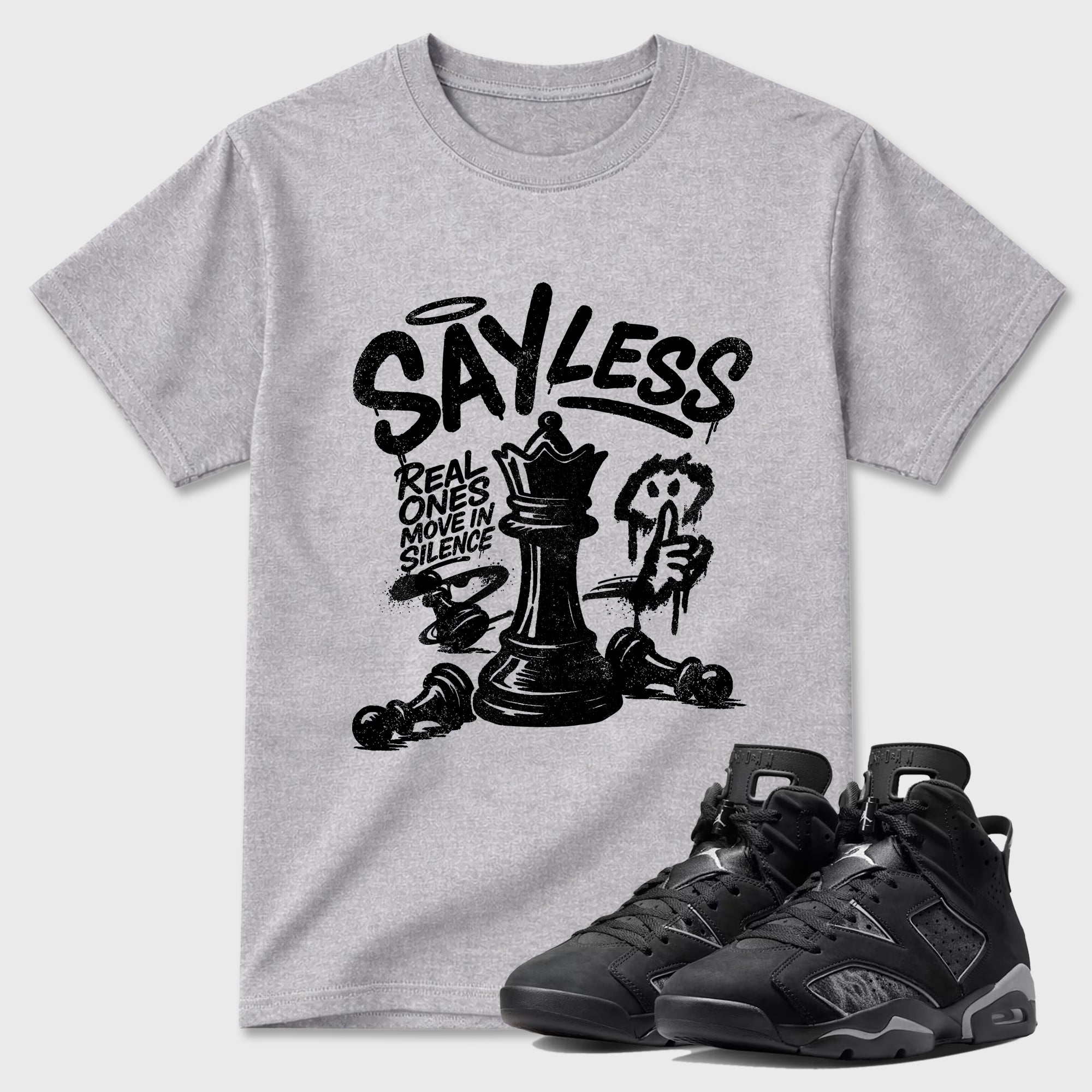 Sneaker match tees – Sneaker Tees To Match Air Jordan 6 Cap and Gown Shoes – Say Less Tee Heather Grey 1