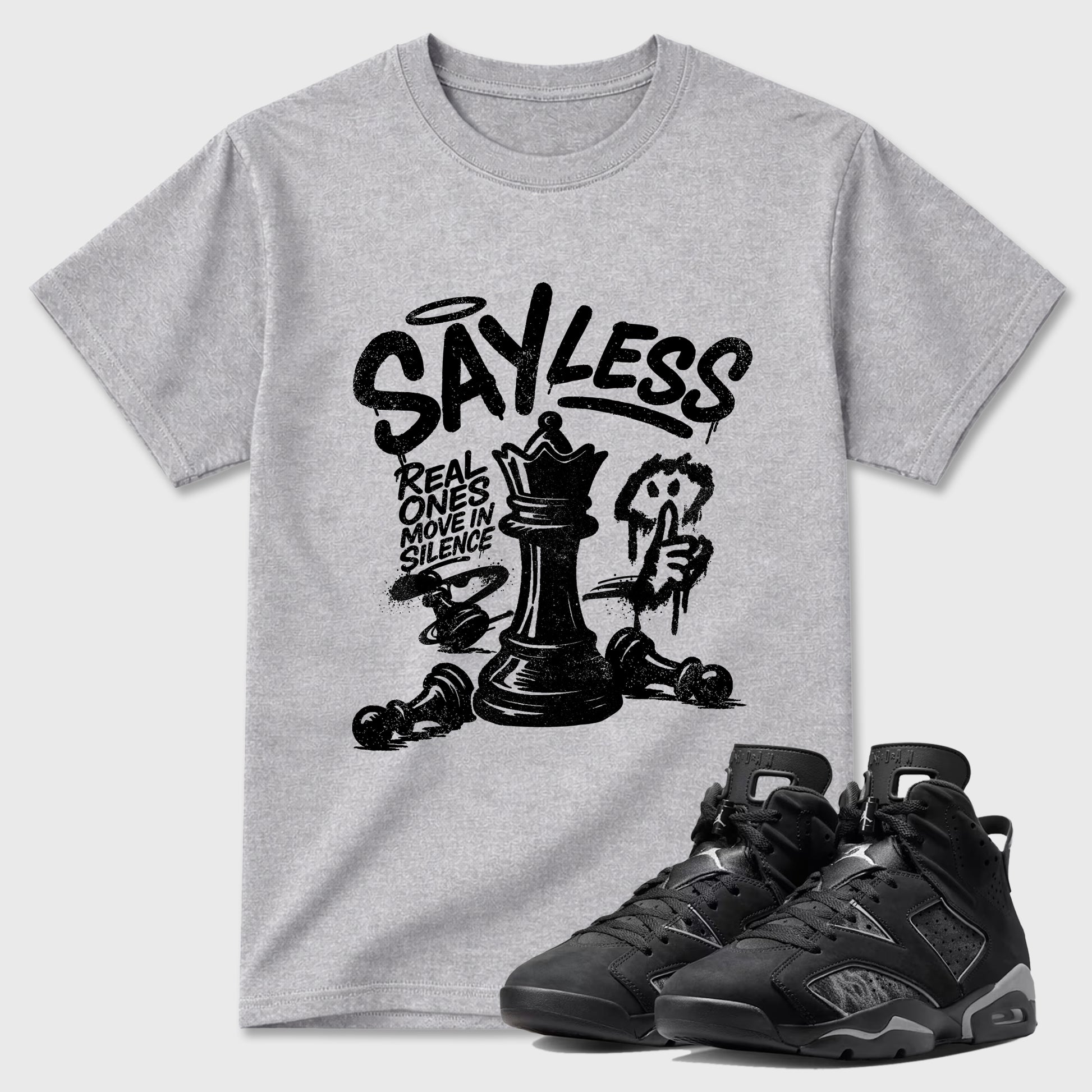 Sneaker match tees – Sneaker Tees To Match Air Jordan 6 Cap and Gown Shoes – Say Less Tee Heather Grey 1