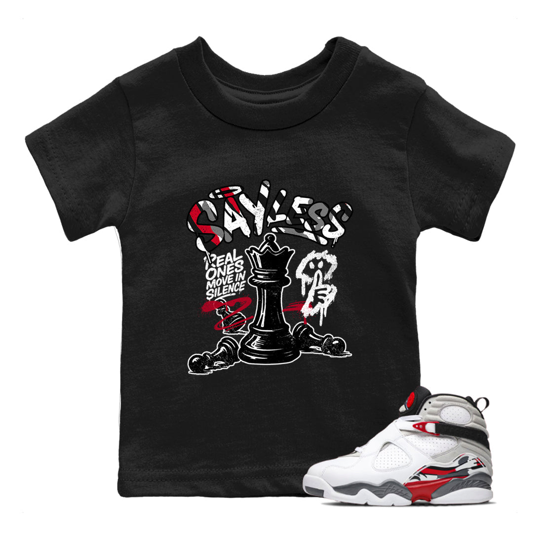 Sneaker match tees – Sneaker Tees To Match Air Jordan 8 Bunny Shoes Air Jordan 8 Bunny White and True Red – Say Less Kids T-Shirt Black 1