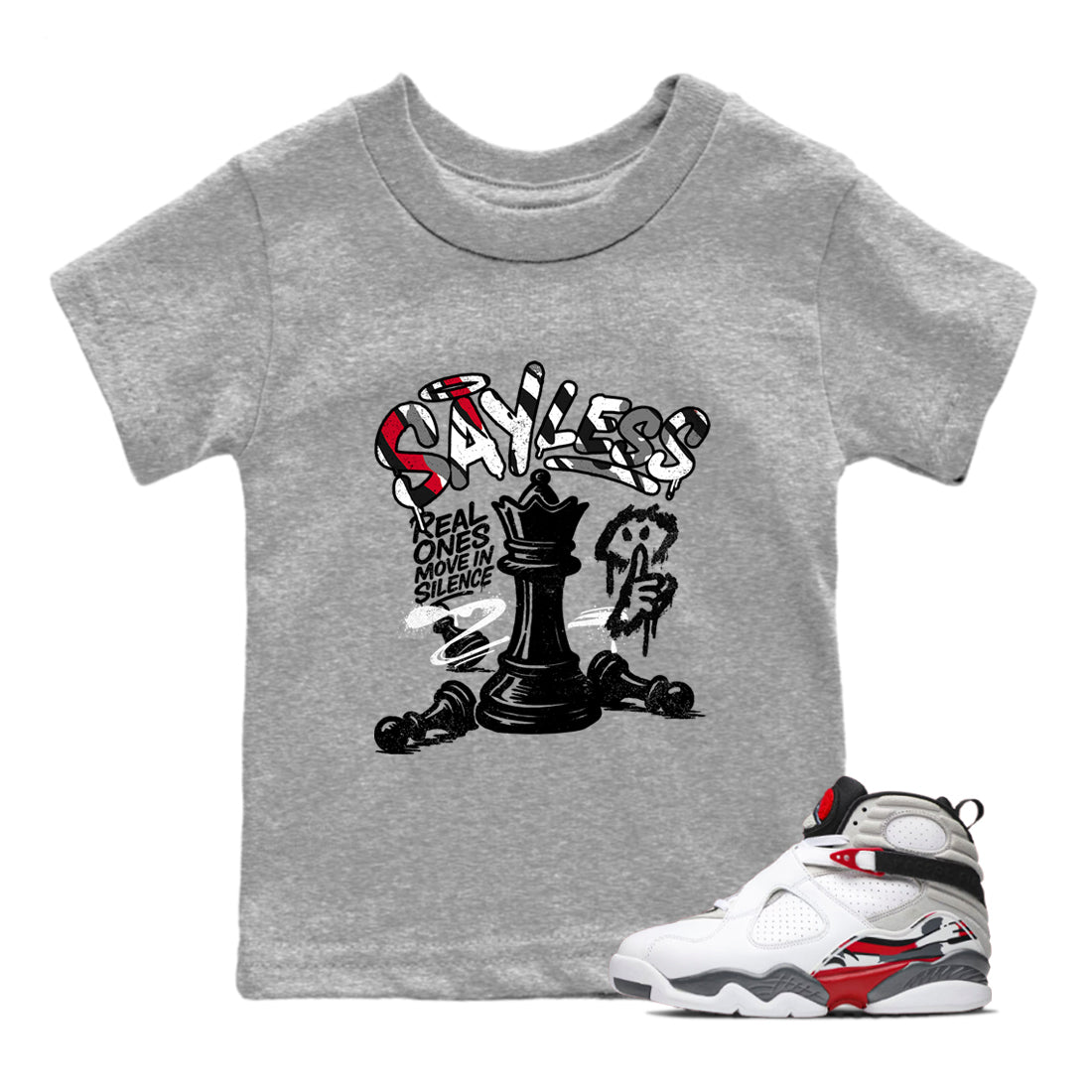 Sneaker match tees – Sneaker Tees To Match Air Jordan 8 Bunny Shoes Air Jordan 8 Bunny White and True Red – Say Less Kids T-Shirt Heather Grey 1