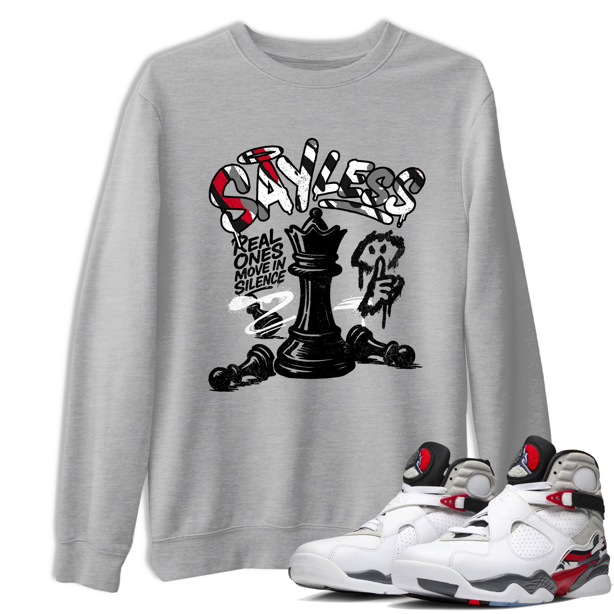 Sneaker match tees – Sneaker Tees To Match Air Jordan 8 Bunny Shoes Air Jordan 8 Bunny White and True Red – Say Less Tee Heather Grey 1