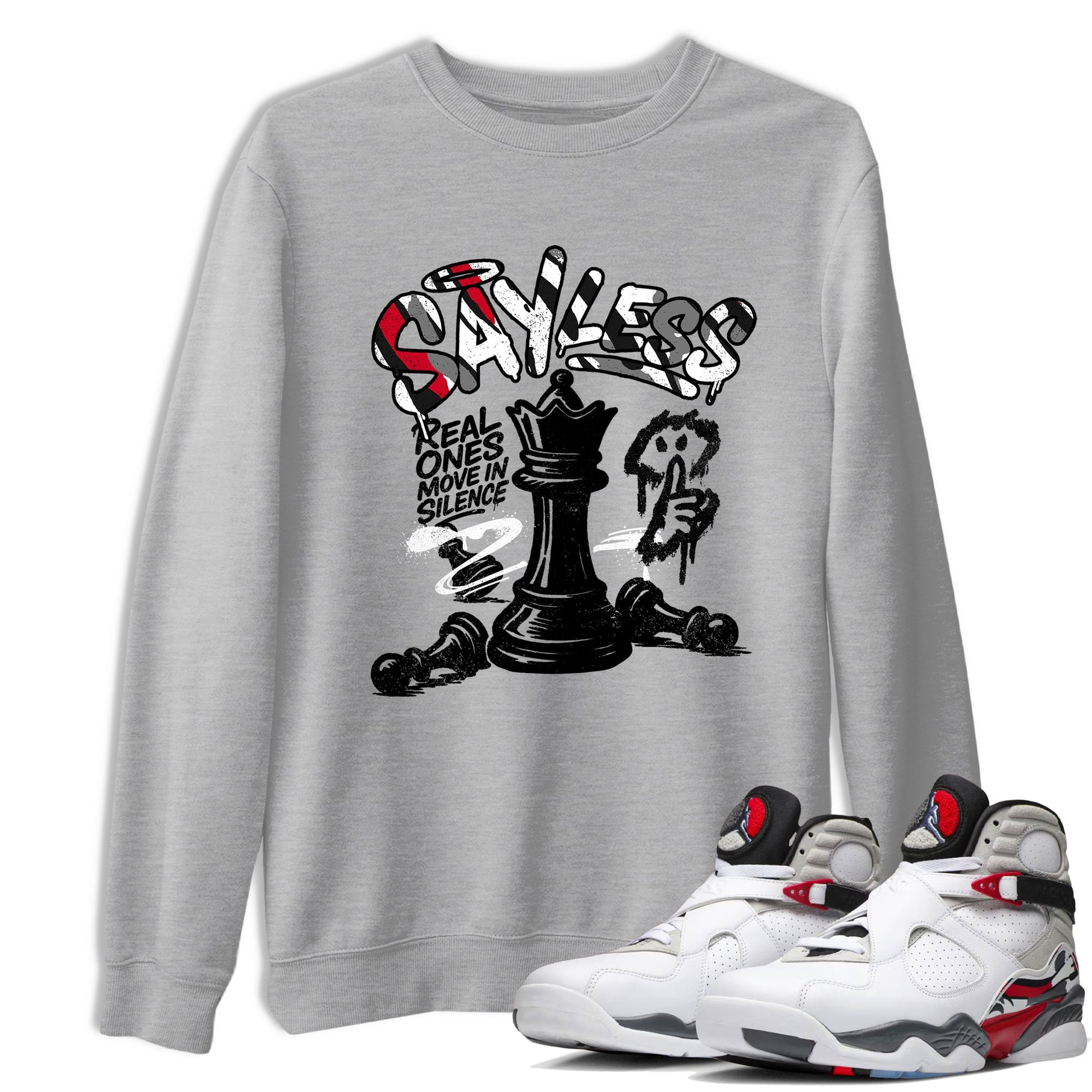 Sneaker match tees – Sneaker Tees To Match Air Jordan 8 Bunny Shoes Air Jordan 8 Bunny White and True Red – Say Less Tee Heather Grey 1