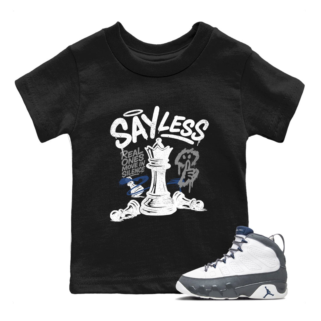Sneaker match tees – Sneaker Tees To Match Air Jordan 9 Flint Grey Shoes – Say Less Kids T-Shirt Black 1
