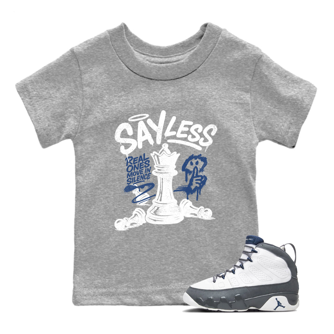Sneaker match tees – Sneaker Tees To Match Air Jordan 9 Flint Grey Shoes – Say Less Kids T-Shirt Heather Grey 1