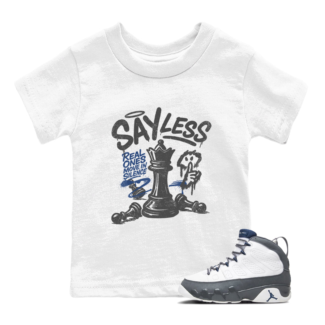 Sneaker match tees – Sneaker Tees To Match Air Jordan 9 Flint Grey Shoes – Say Less Kids T-Shirt White 1
