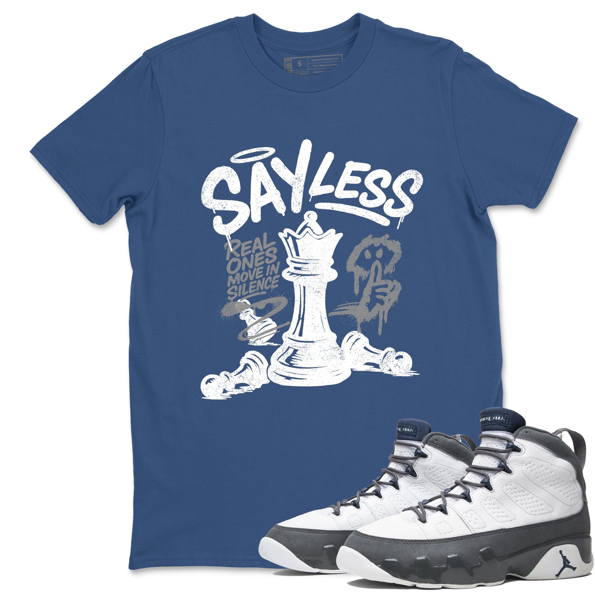 Sneaker match tees – Sneaker Tees To Match Air Jordan 9 Flint Grey Shoes – Say Less Tee Denim Blue 1