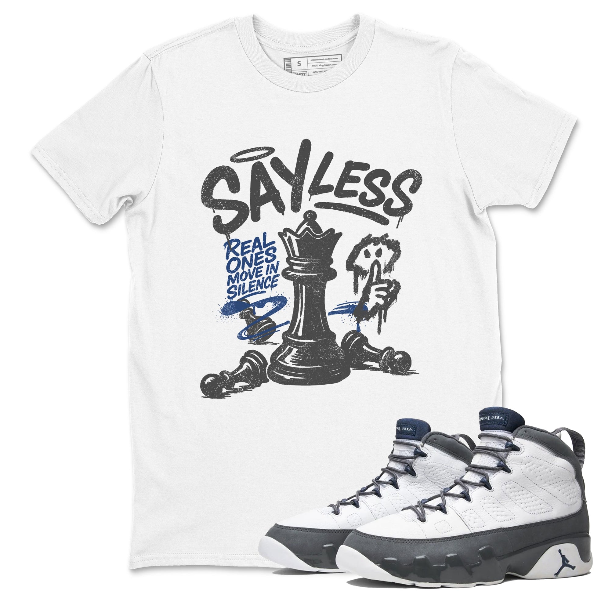 Sneaker match tees – Sneaker Tees To Match Air Jordan 9 Flint Grey Shoes – Say Less Tee White 1