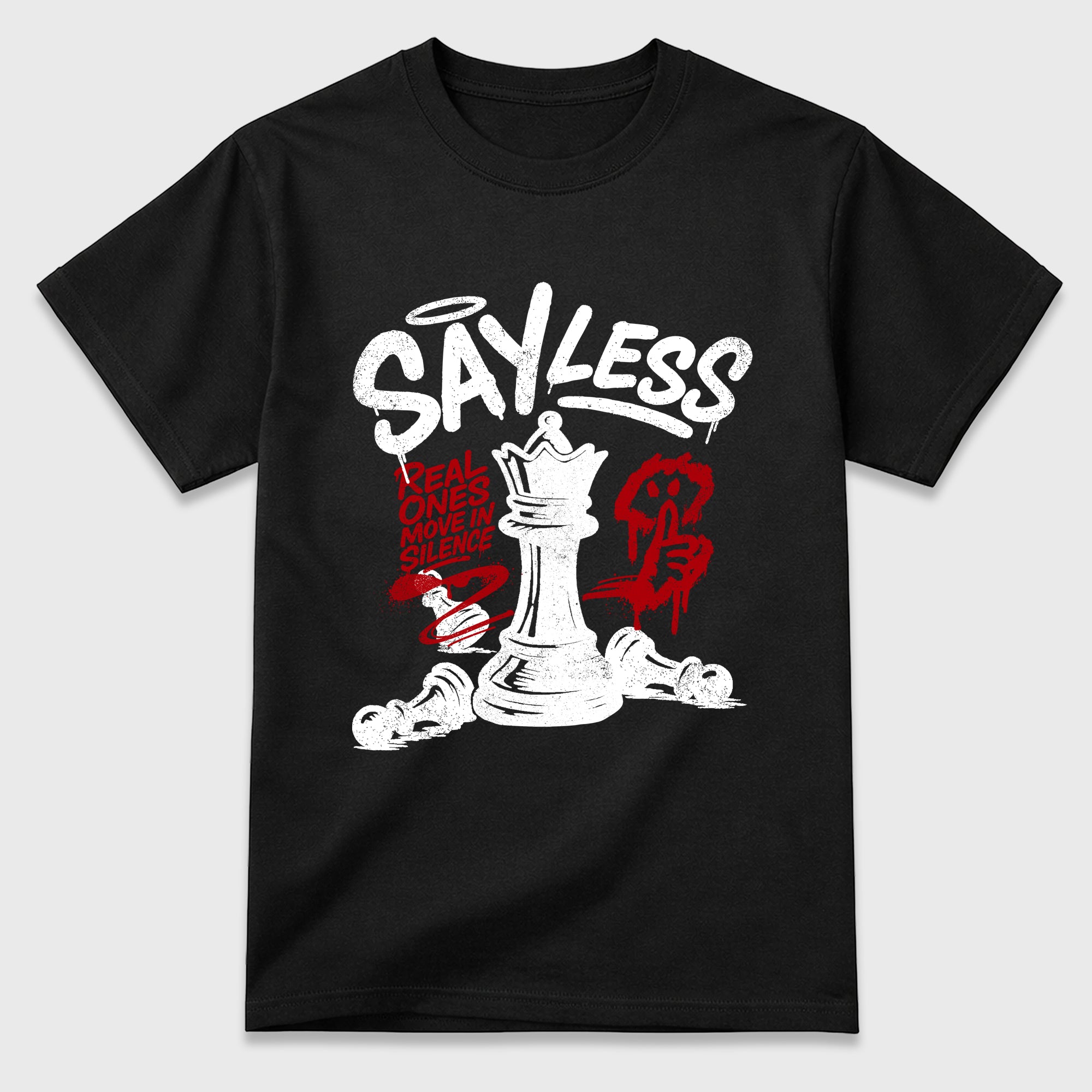 Say Less Graphic T-Shirt featuring original streetwear artwork designed to match the Air Jordan 9 True Red. Black 2 Graphic T-Shirt.