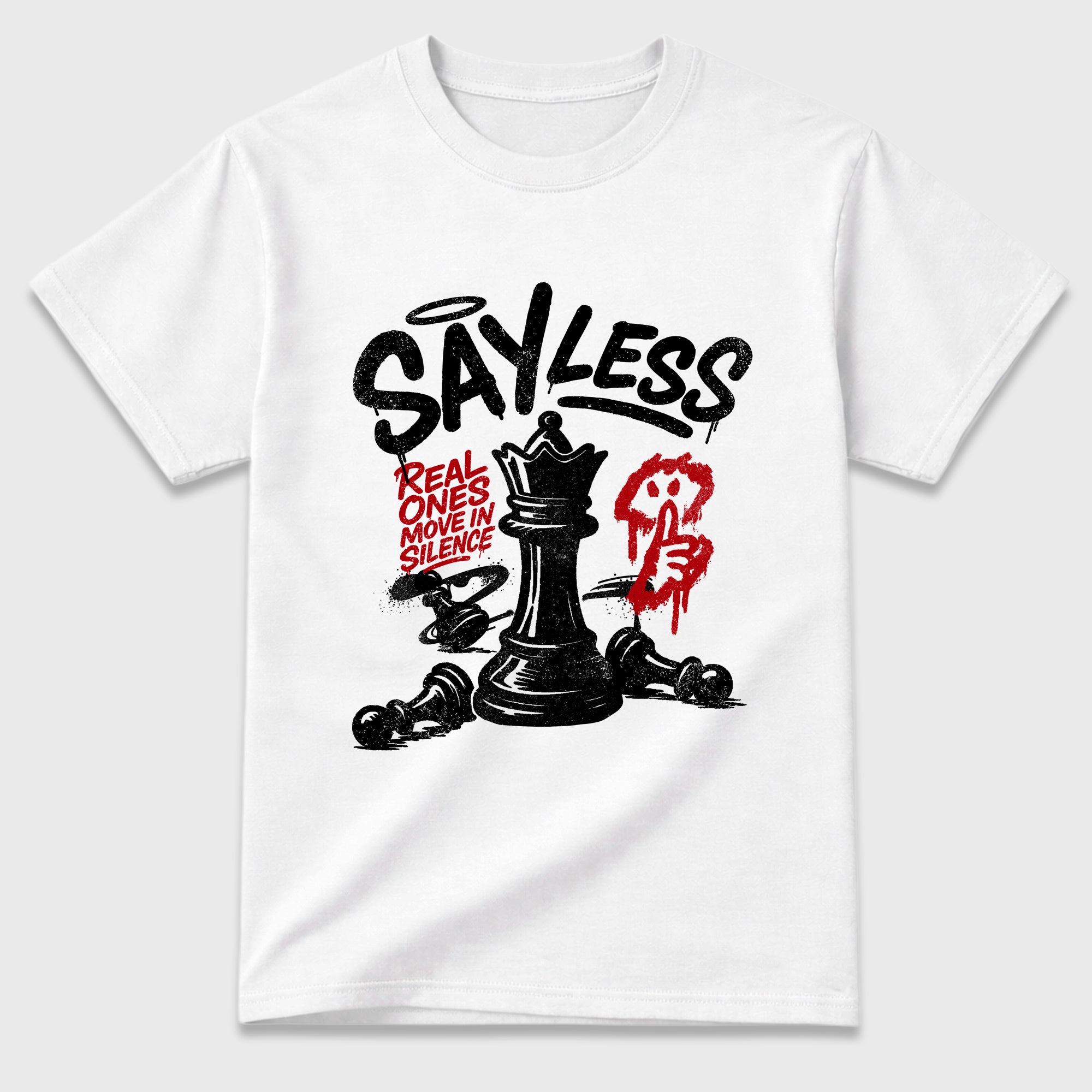 Say Less Graphic T-Shirt featuring original streetwear artwork designed to match the Air Jordan 9 True Red. White 2 Graphic T-Shirt.