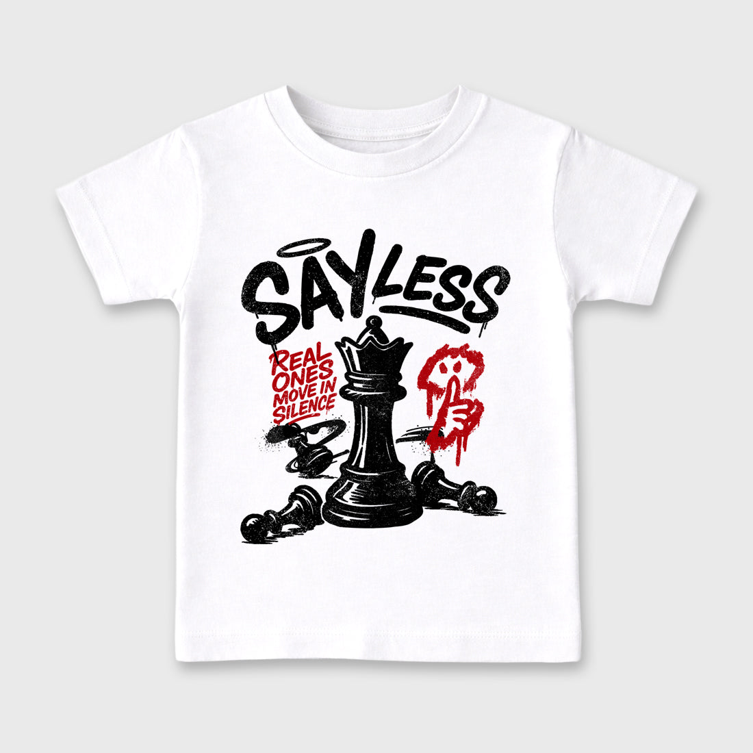Say Less Baby & Kids Graphic T-Shirt featuring original artwork designed to match the Air Jordan 9 True Red. White 2 Kids Graphic Tee.