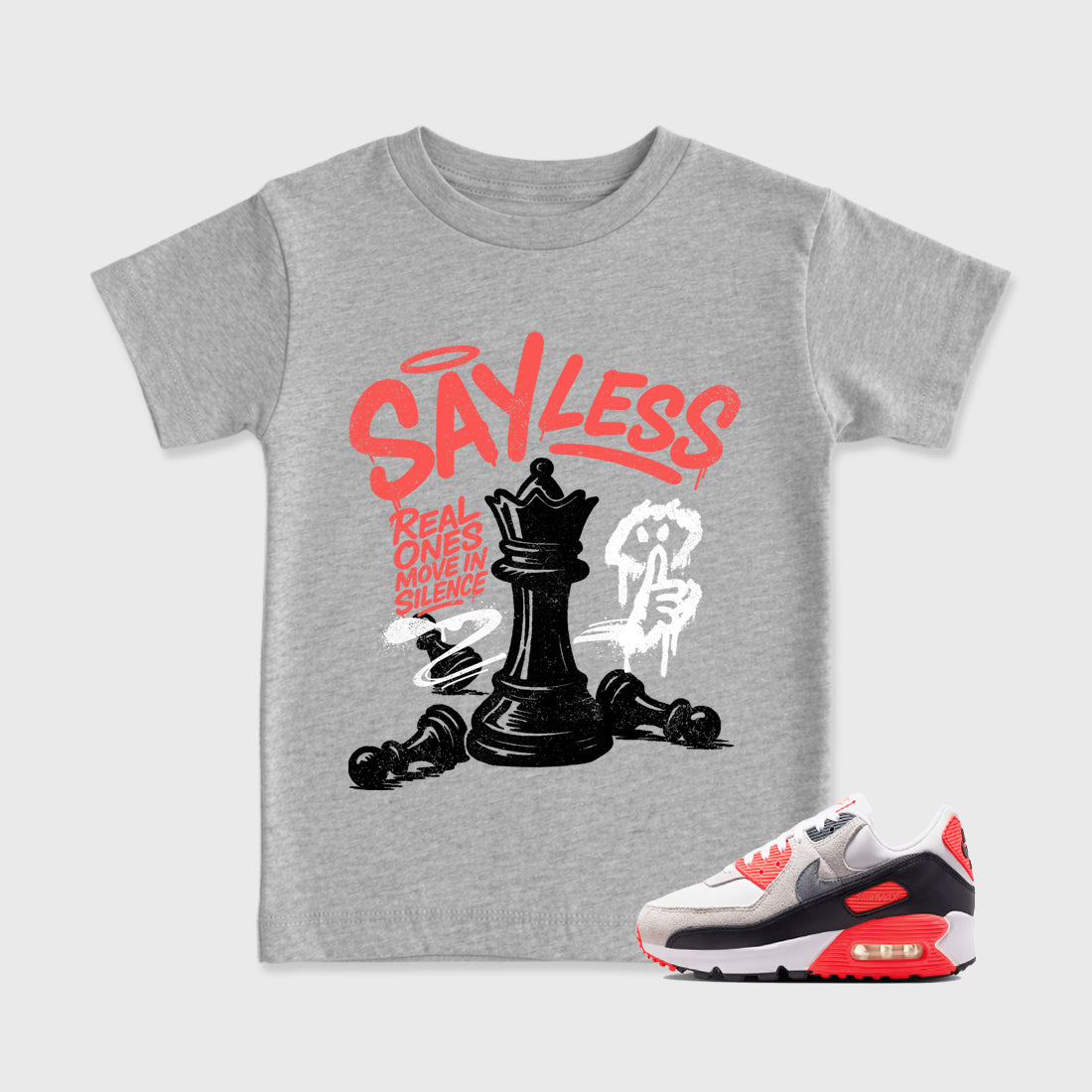 Sneaker match tees – Sneaker Tees To Match Air Max 90 Infrared Shoes – Say Less Kids T-Shirt Heather Grey 1