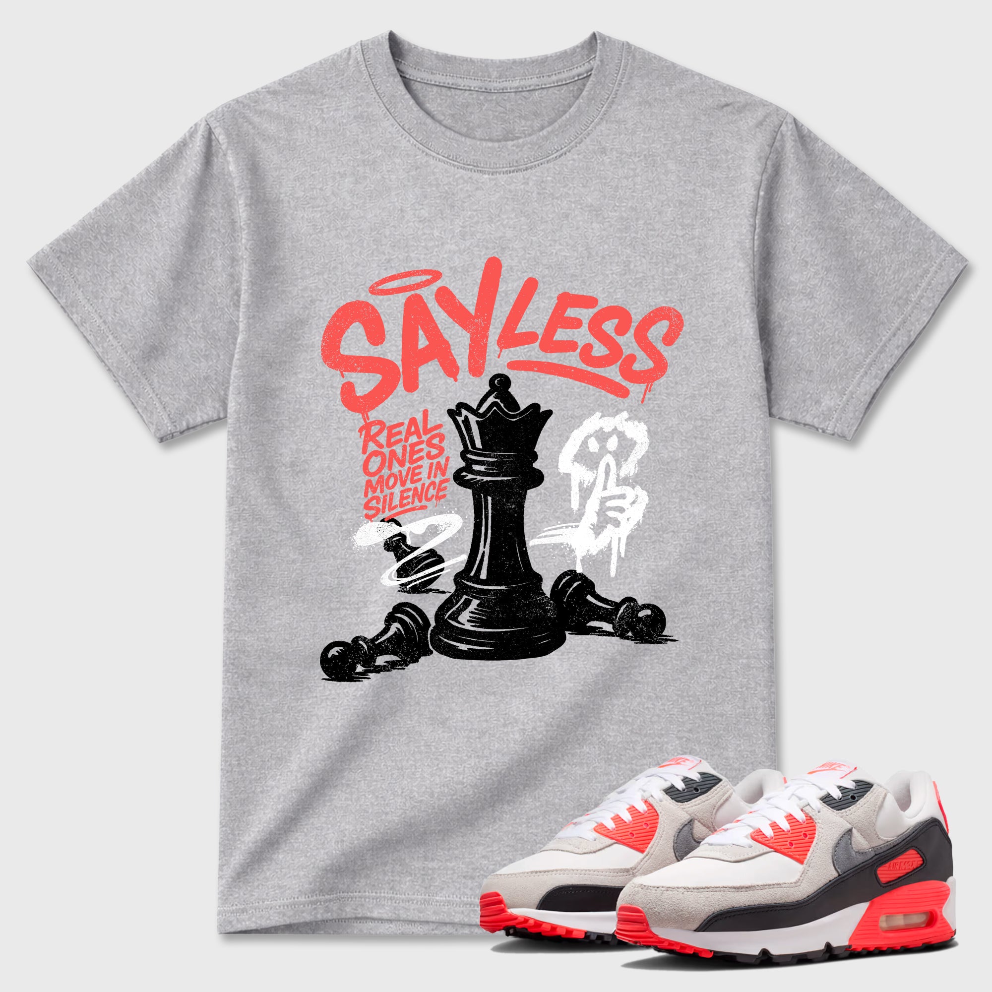 Sneaker match tees – Sneaker Tees To Match Air Max 90 Infrared Shoes – Say Less Tee Heather Grey 1