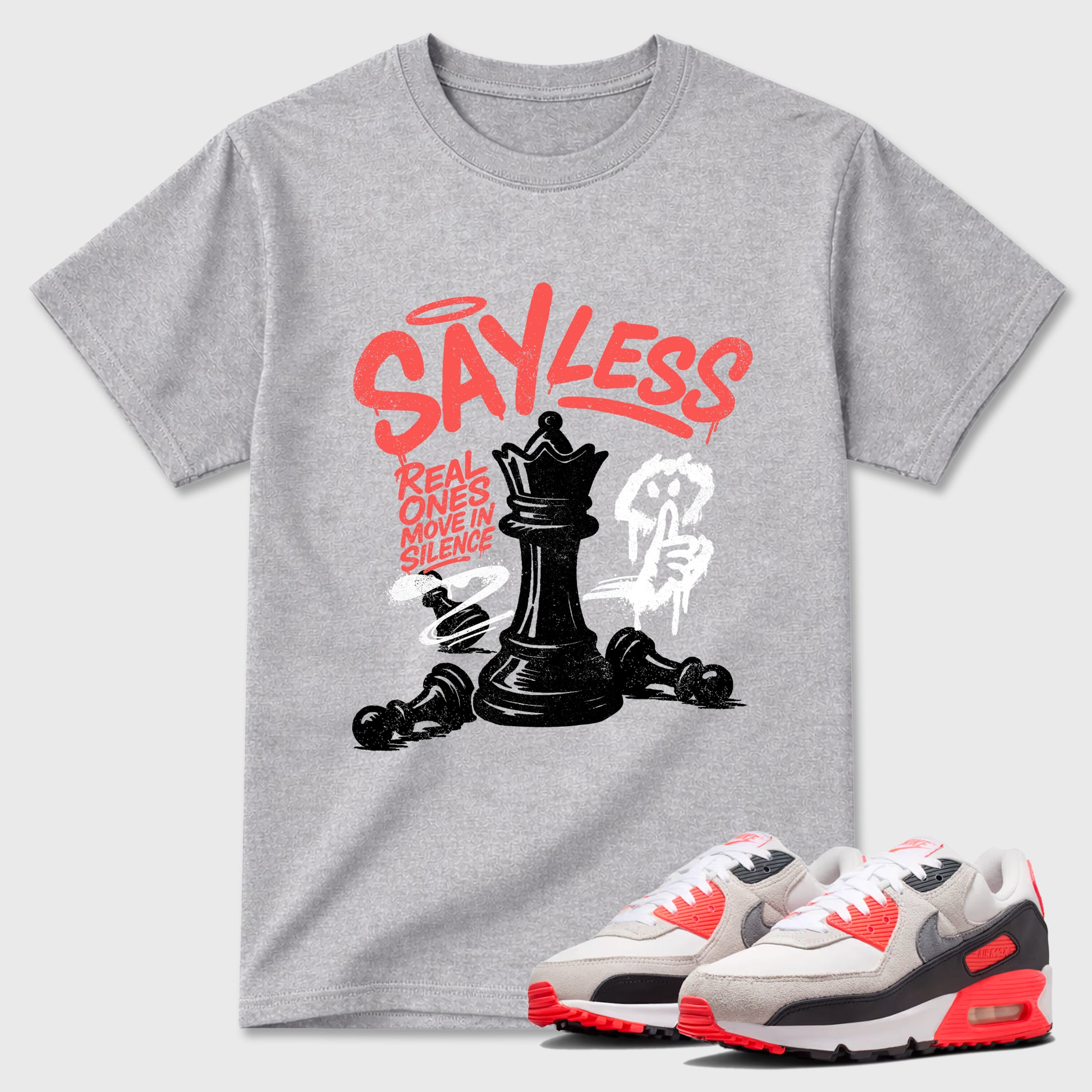 Sneaker match tees – Sneaker Tees To Match Air Max 90 Infrared Shoes – Say Less Tee Heather Grey 1