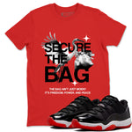 11s Bred shirts to match jordans Secure The Bag sneaker match tees Air Jordan 11 Retro Bred match shoes to clothes SNRT Sneaker Tees unisex cotton Red 1 shirts