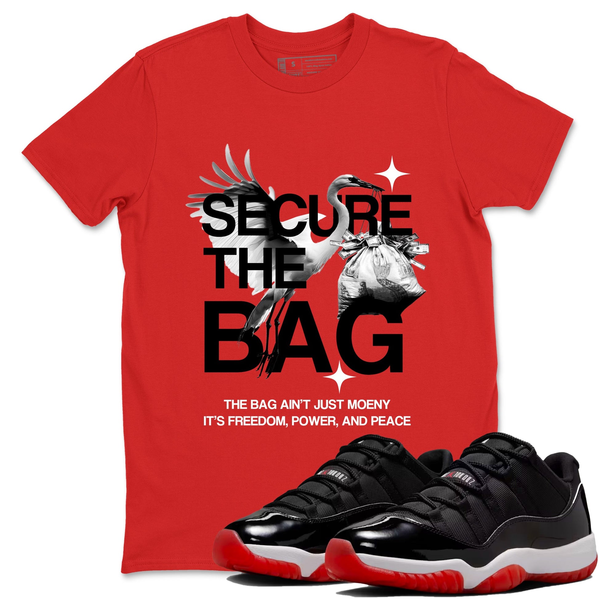 11s Bred shirts to match jordans Secure The Bag sneaker match tees Air Jordan 11 Retro Bred match shoes to clothes SNRT Sneaker Tees unisex cotton Red 1 shirts