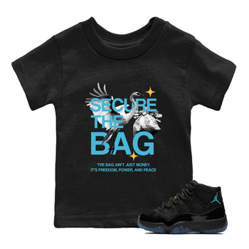Sneaker match tees – Sneaker Tees To Match Air Jordan 11 Gamma Shoes – Secure The Bag Kids T-Shirt Black 1