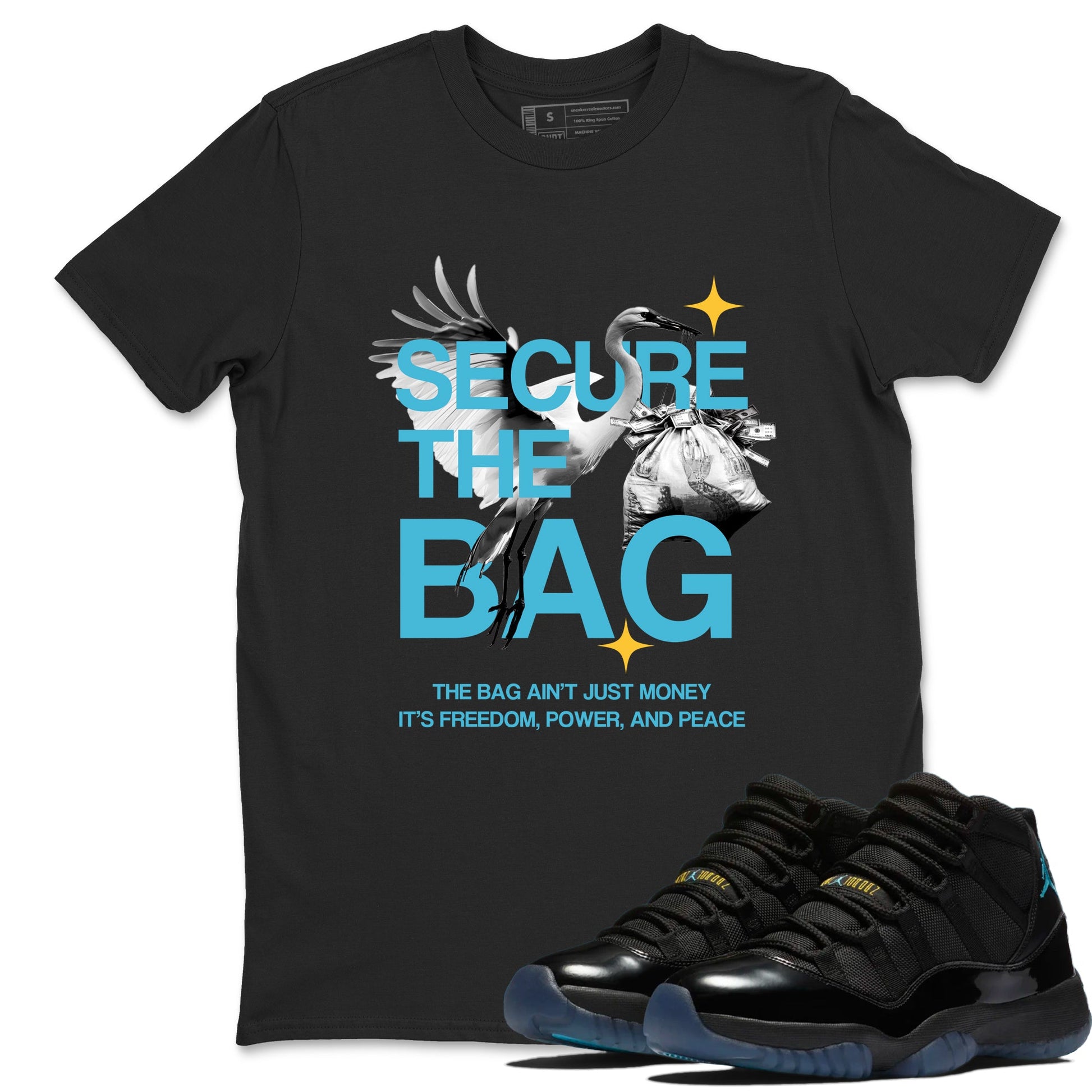 Sneaker match tees – Sneaker Tees To Match Air Jordan 11 Gamma Shoes – Secure The Bag Tee Black 1