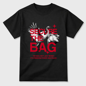 Secure The Bag Graphic T-Shirt sneaker match tee designed for the Air Jordan 12 Retro Bloodline, featuring coordinated color options for a perfect streetwear match. Black 2 shirt.