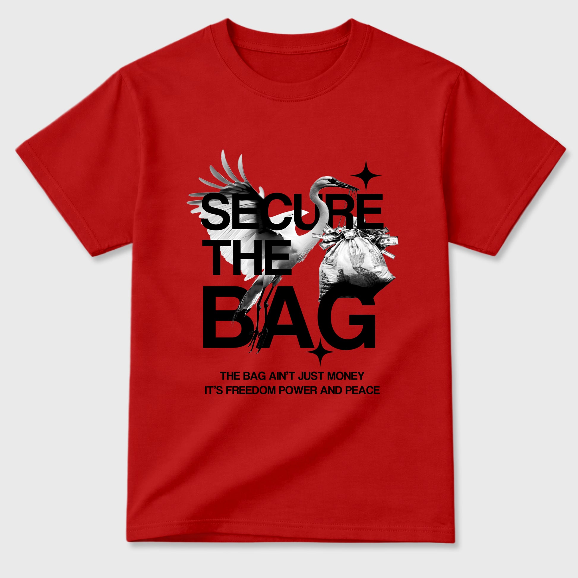 Secure The Bag Graphic T-Shirt sneaker match tee designed for the Air Jordan 12 Retro Bloodline, featuring coordinated color options for a perfect streetwear match. Red 2 shirt.