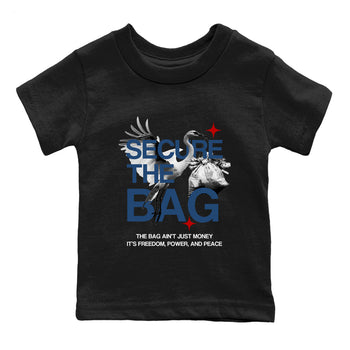 Sneaker match tees – Sneaker Tees To Match Air Jordan 12 French Blue Shoes – Secure The Bag Kids T-Shirt Black 2