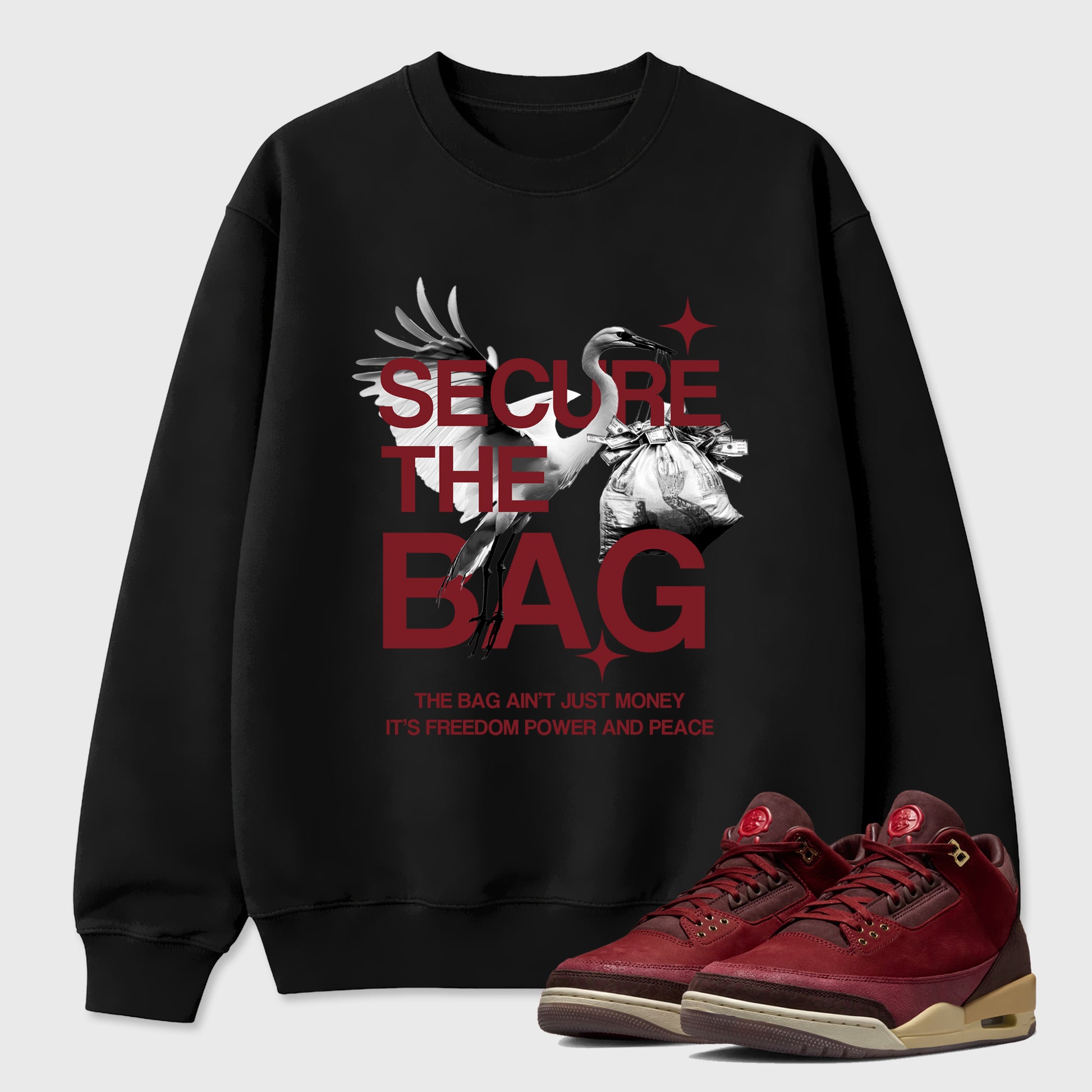 Secure The Bag Graphic T-Shirt sneaker match tee designed for the Air Jordan 3 Bin 23, featuring coordinated color options for a perfect streetwear match. Black 1 shirt.